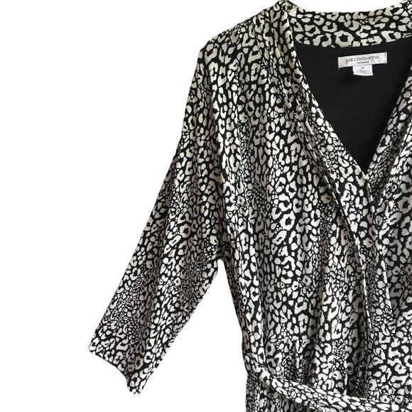 Liz Claiborne Animal Print Wrap Dress Size 1X Jersey 3/4 Sleeves Knee Length - Picture 8 of 16